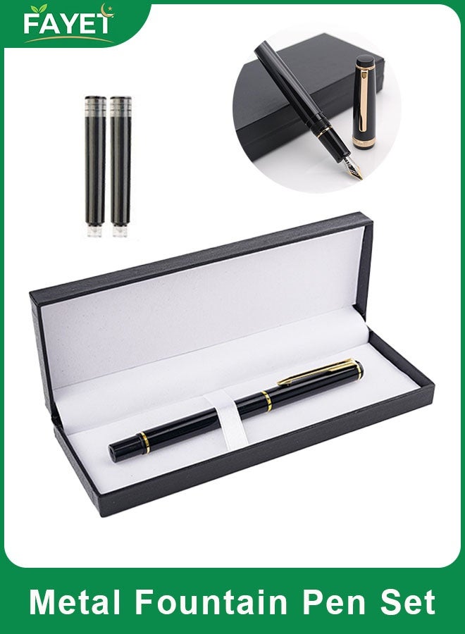 FAYET Metal Fountain Pen with 0.5mm Medium Nib, Glossy Piano Painted Finish, Includes 2 Ink Cartridges, Black and Gold Clip - Image 1